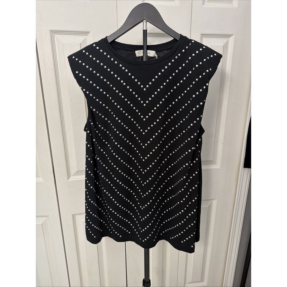 Munthe Singa Chevron Rivet Tank Top in Black NWT Size 42  Sleeveless Retail $129